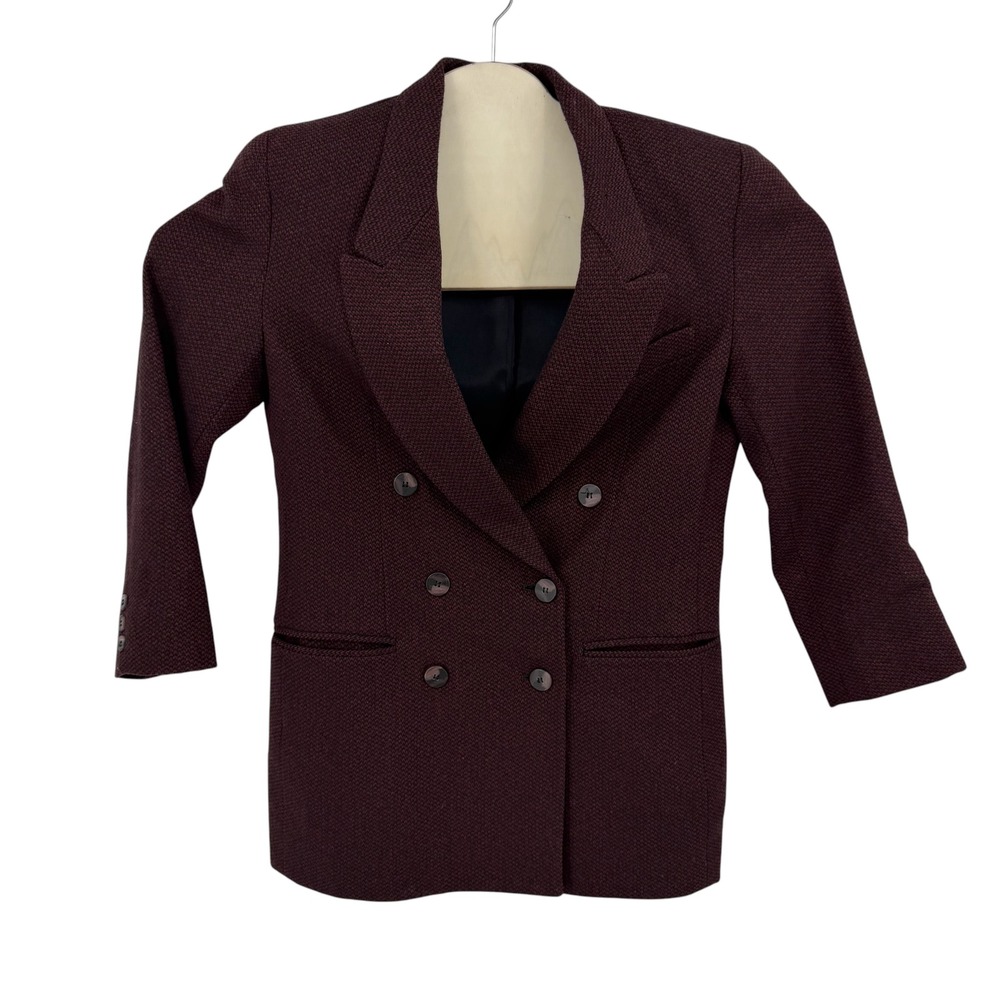 Ann Taylor Blazer Women 4 Burgundy Wool Double Breasted Vintage Made in USA